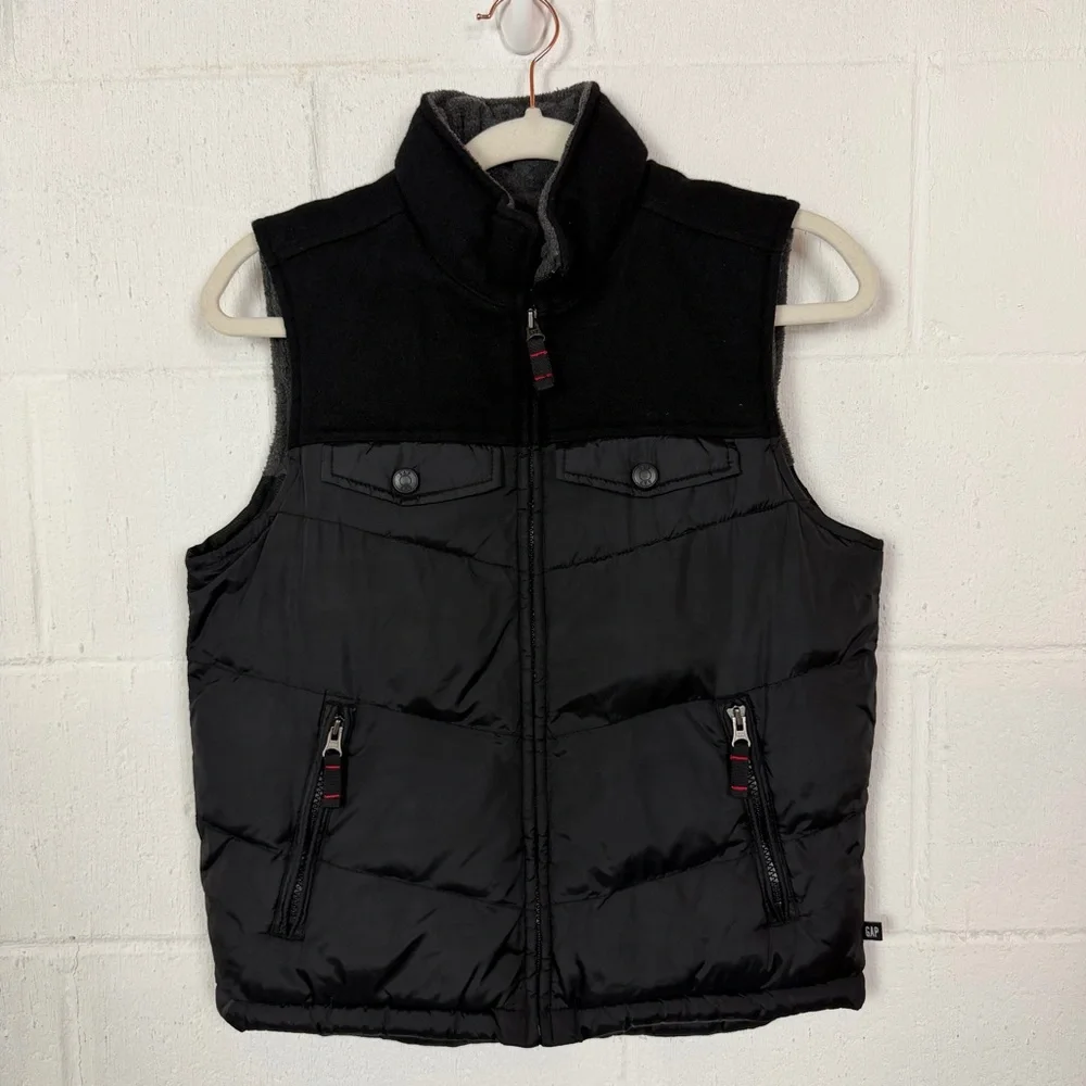 Gap Boys Puffer Vest Wool Blend Black Pockets Y2K ('06)‎ Snow Winter Outdoor L